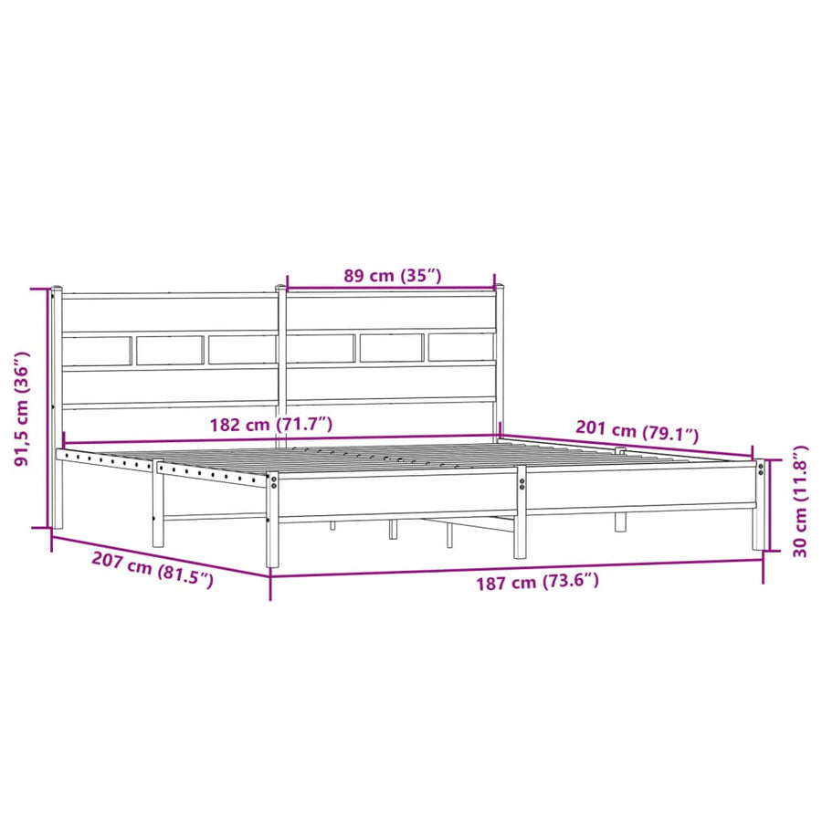Bedframe zonder matras metaal sonoma eikenkleurig 180x200 cm
