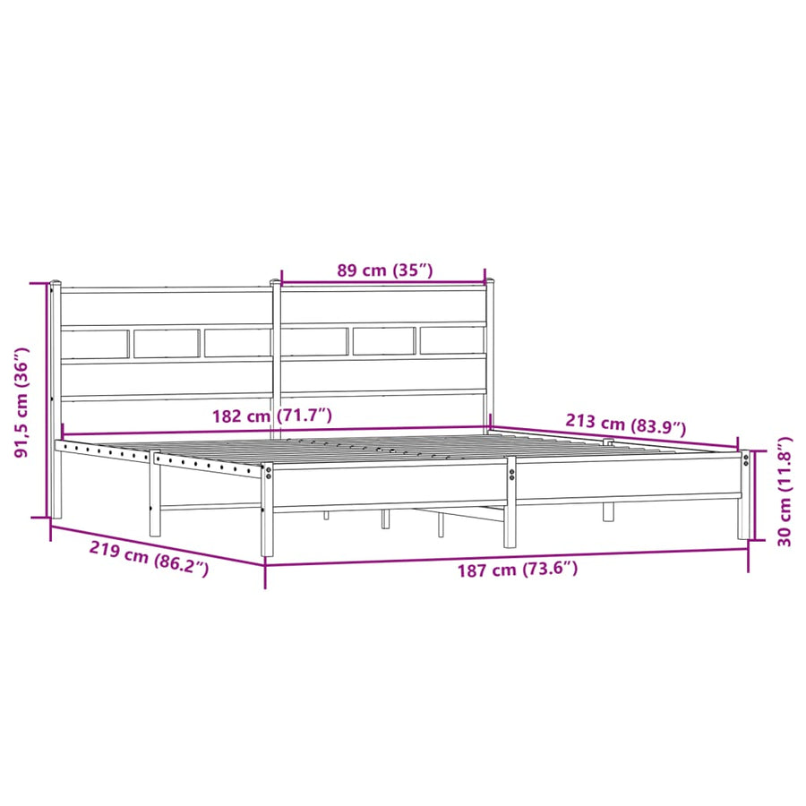 Bedframe zonder matras metaal sonoma eikenkleurig 183x213 cm