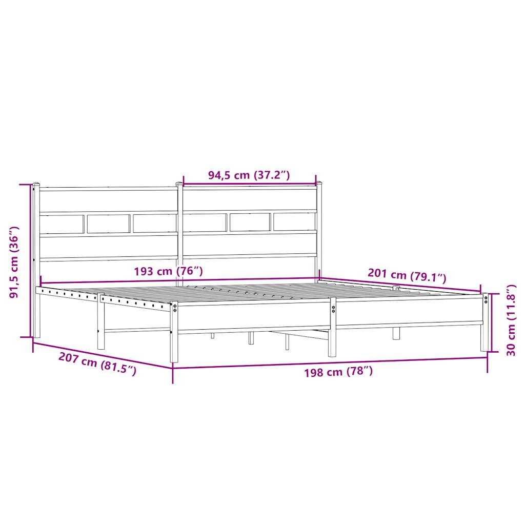 Bedframe zonder matras metaal sonoma eikenkleurig 193x203 cm