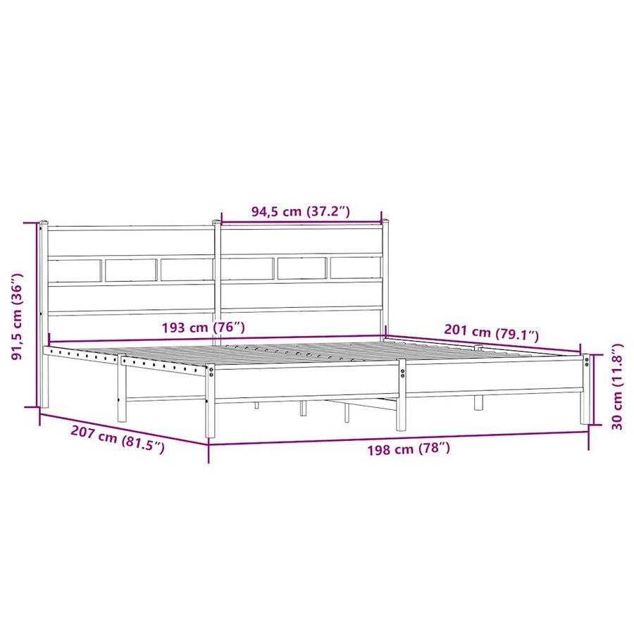 Bedframe zonder matras metaal sonoma eikenkleurig 193x203 cm