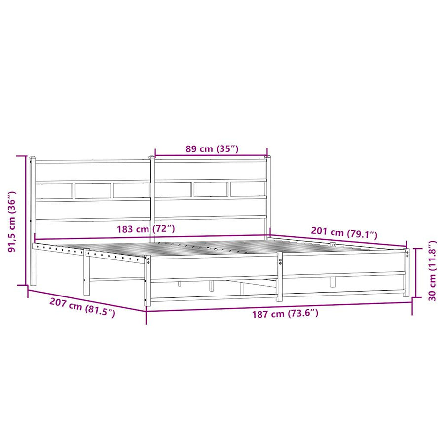 Bedframe zonder matras metaal sonoma eikenkleurig 180x200 cm