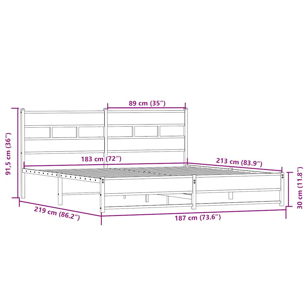 Bedframe zonder matras metaal sonoma eikenkleurig 183x213 cm