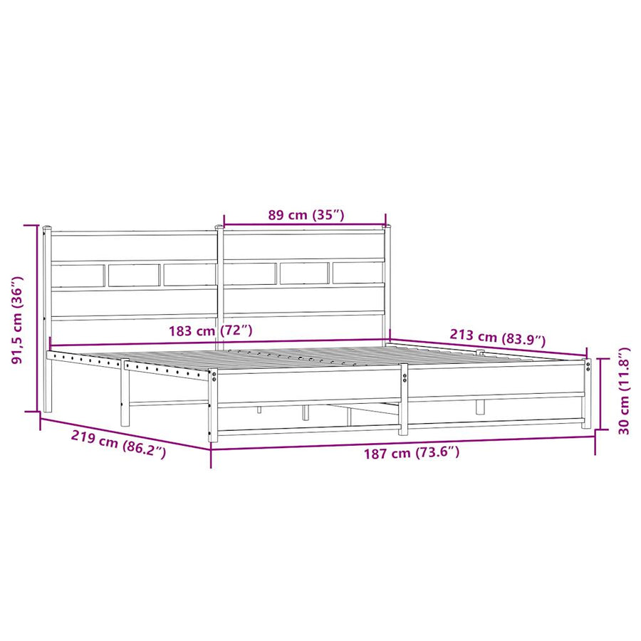 Bedframe zonder matras metaal sonoma eikenkleurig 183x213 cm