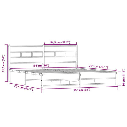 Bedframe zonder matras metaal sonoma eikenkleurig 193x203 cm