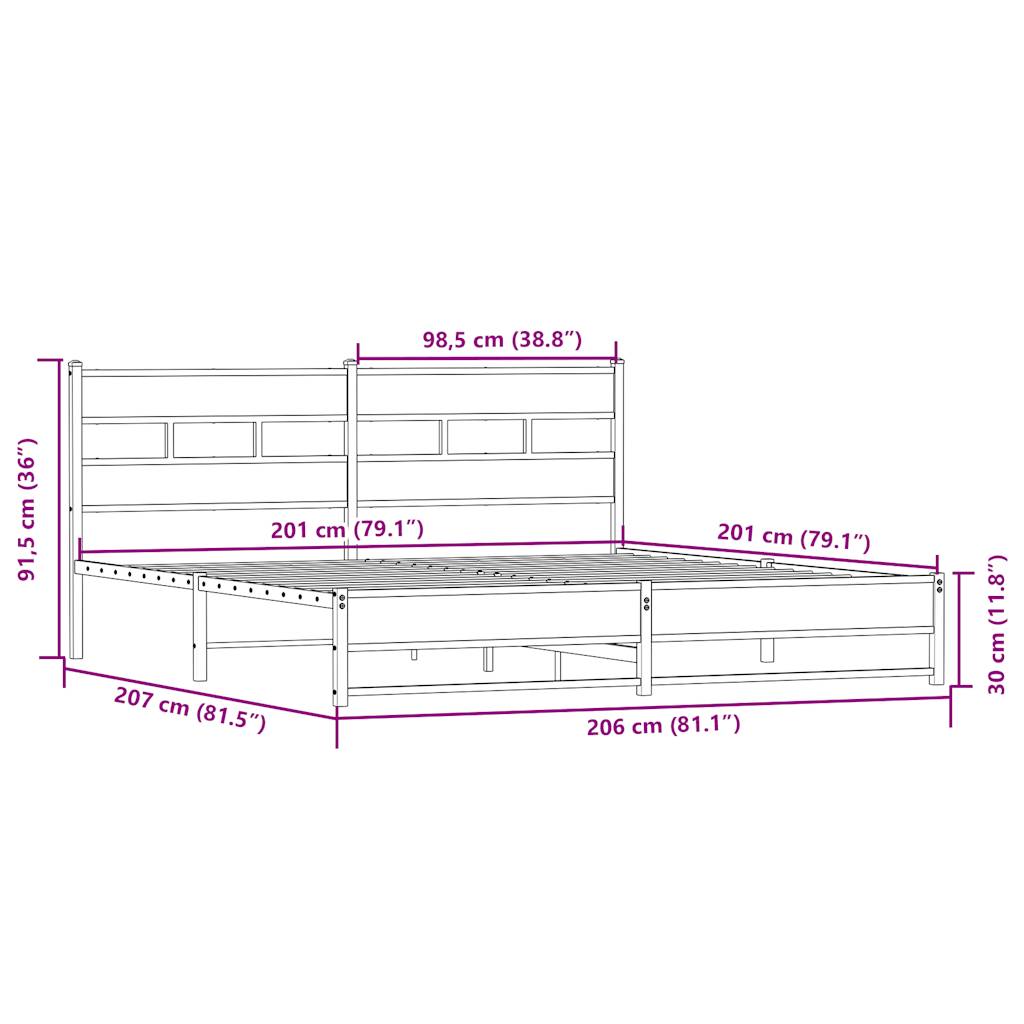 Bedframe zonder matras metaal sonoma eikenkleur 200x200 cm