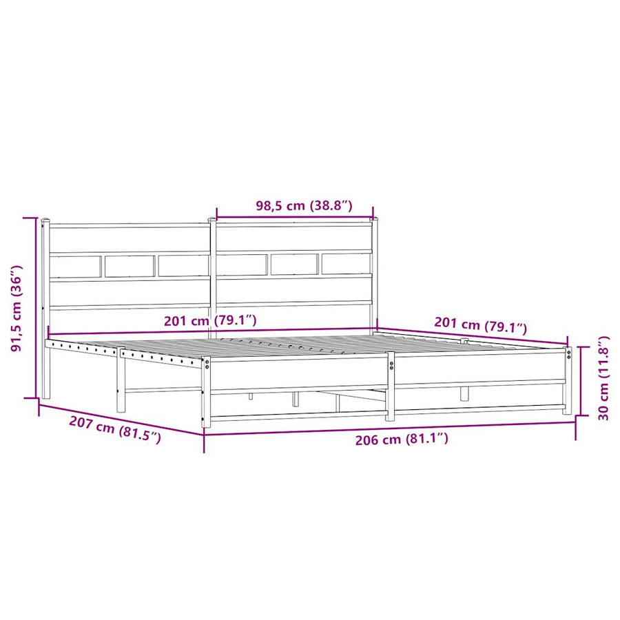 Bedframe zonder matras metaal sonoma eikenkleur 200x200 cm