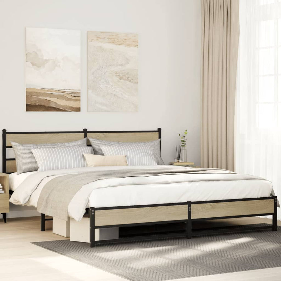 Bedframe zonder matras metaal sonoma eikenkleur 200x200 cm