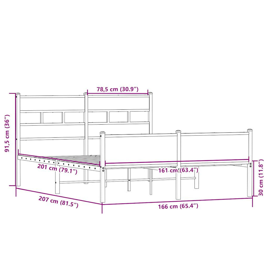 Bedframe zonder matras metaal sonoma eikenkleurig 160x200 cm