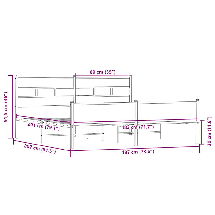Bedframe zonder matras metaal sonoma eikenkleurig 180x200 cm