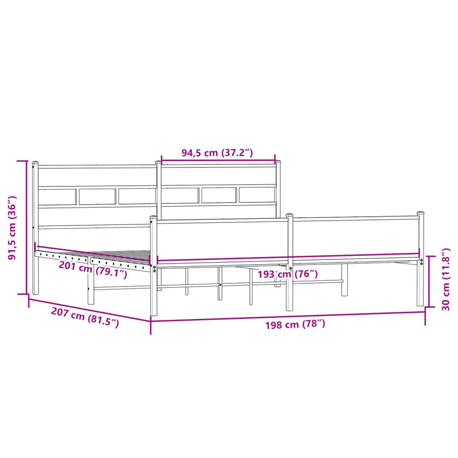 Bedframe zonder matras metaal sonoma eikenkleurig 193x203 cm