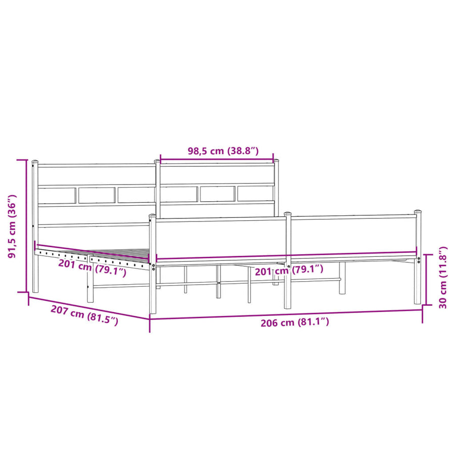 Bedframe zonder matras metaal sonoma eikenkleur 200x200 cm