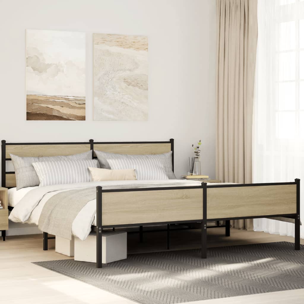 Bedframe zonder matras metaal sonoma eikenkleur 200x200 cm