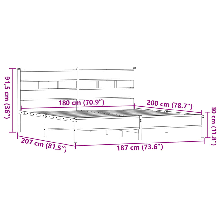 Bedframe zonder matras metaal bruin eikenkleur 180x200 cm