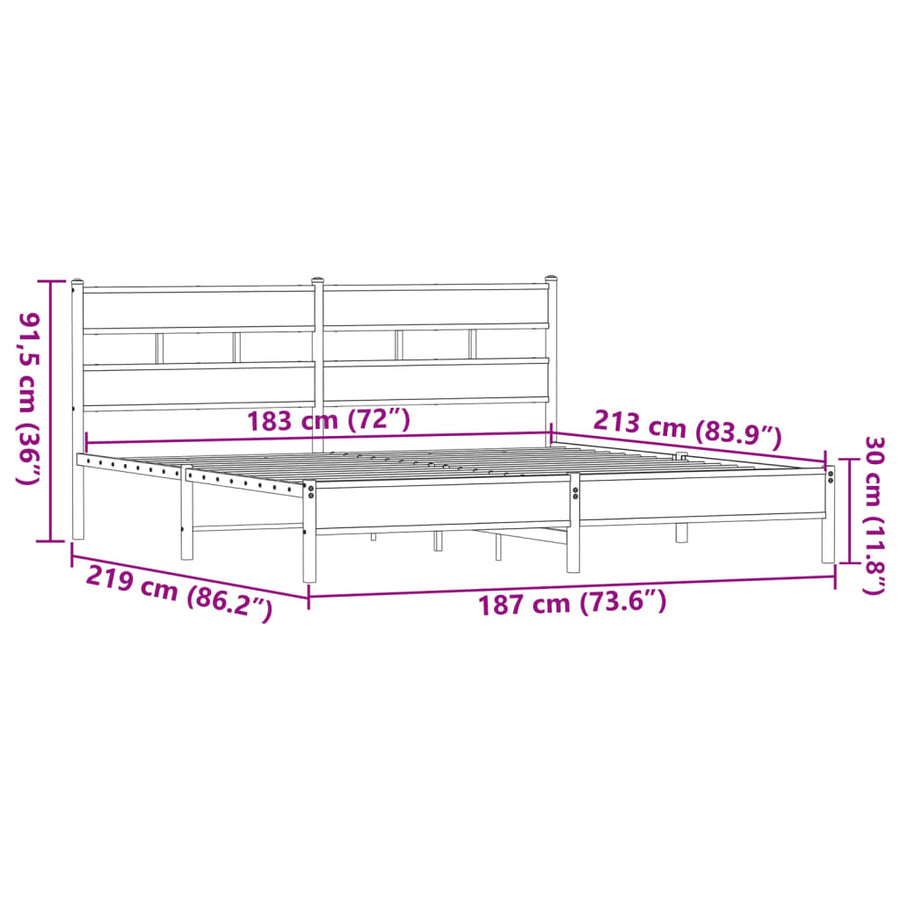 Bedframe zonder matras metaal bruin eikenkleur 183x213 cm