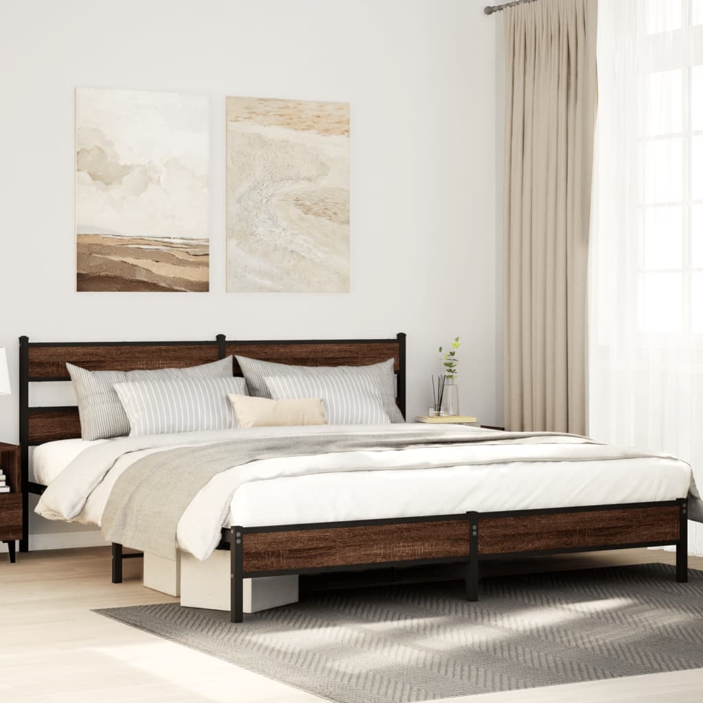 Bedframe zonder matras metaal bruin eikenkleurig 200x200 cm