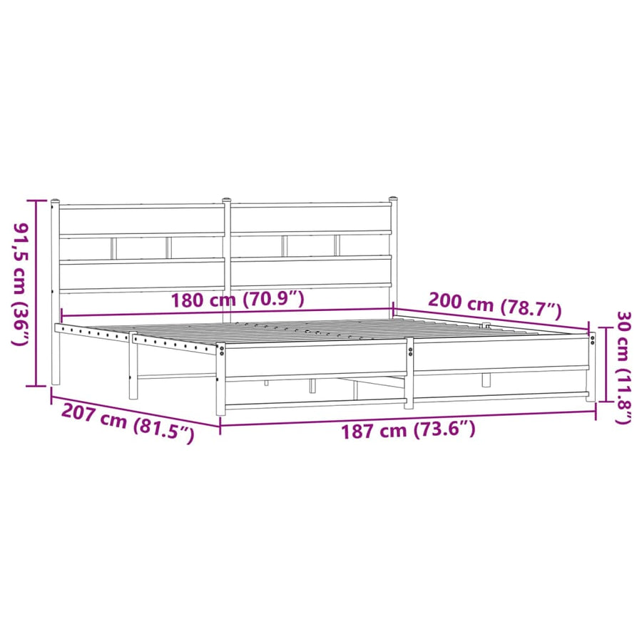 Bedframe zonder matras metaal bruin eikenkleur 180x200 cm
