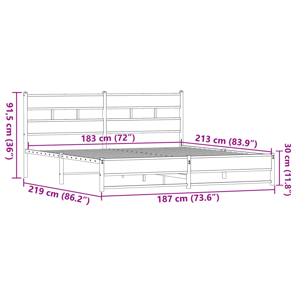 Bedframe zonder matras metaal bruin eikenkleur 183x213 cm