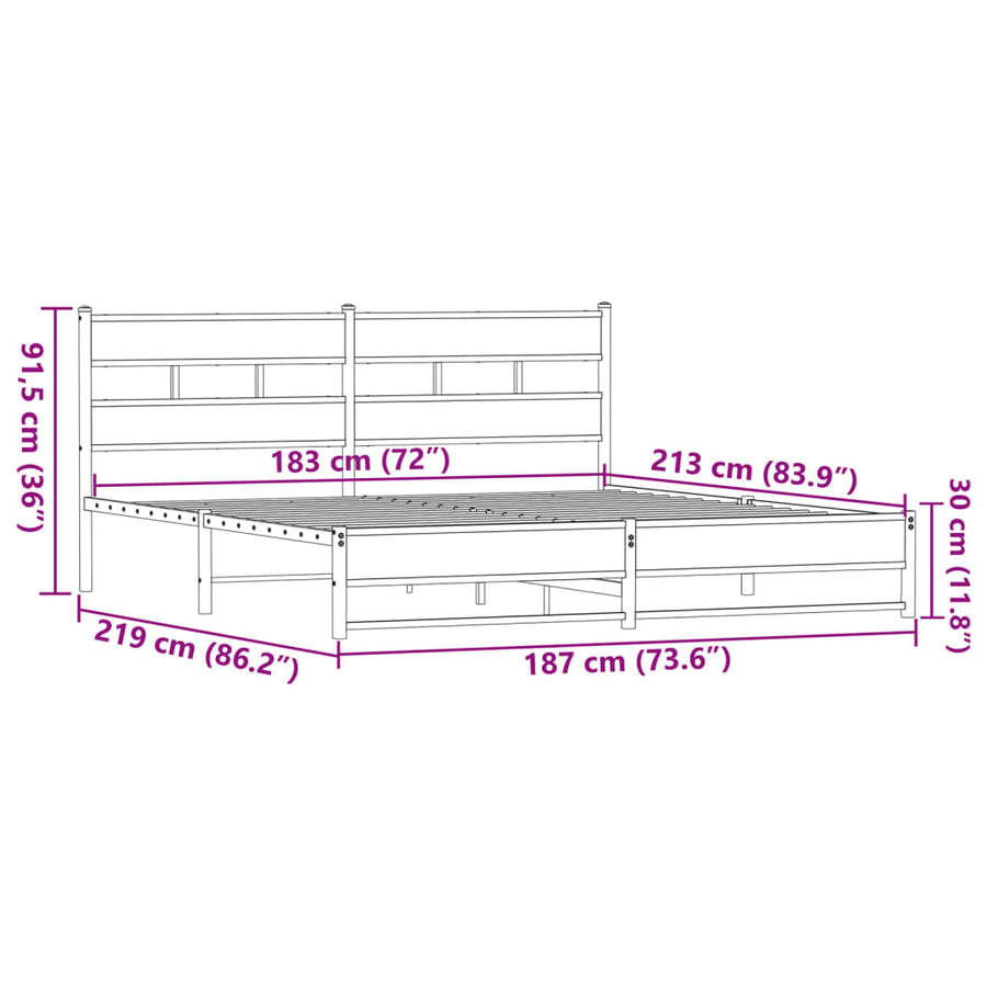 Bedframe zonder matras metaal bruin eikenkleur 183x213 cm