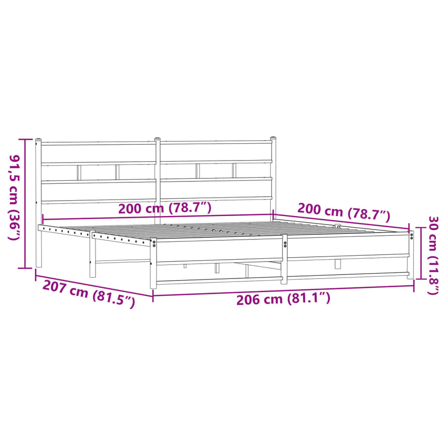 Bedframe zonder matras metaal bruin eikenkleurig 200x200 cm