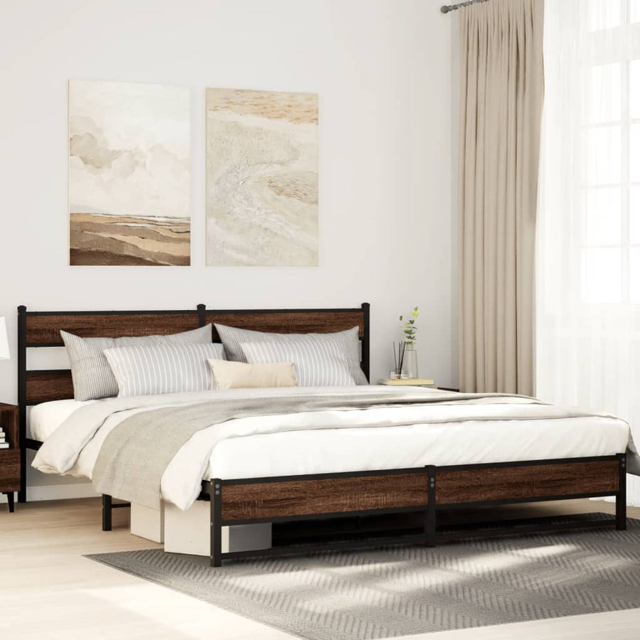 Bedframe zonder matras metaal bruin eikenkleurig 200x200 cm