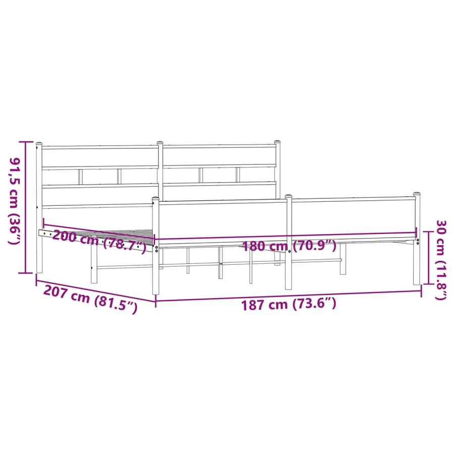 Bedframe zonder matras metaal bruin eikenkleur 180x200 cm