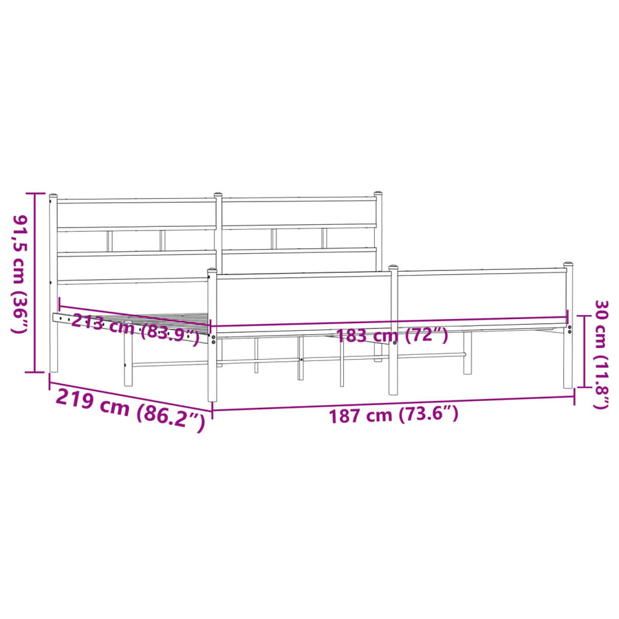 Bedframe zonder matras metaal bruin eikenkleur 183x213 cm