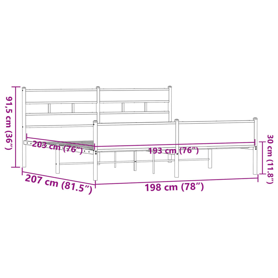 Bedframe zonder matras metaal bruin eikenkleur 193x203 cm