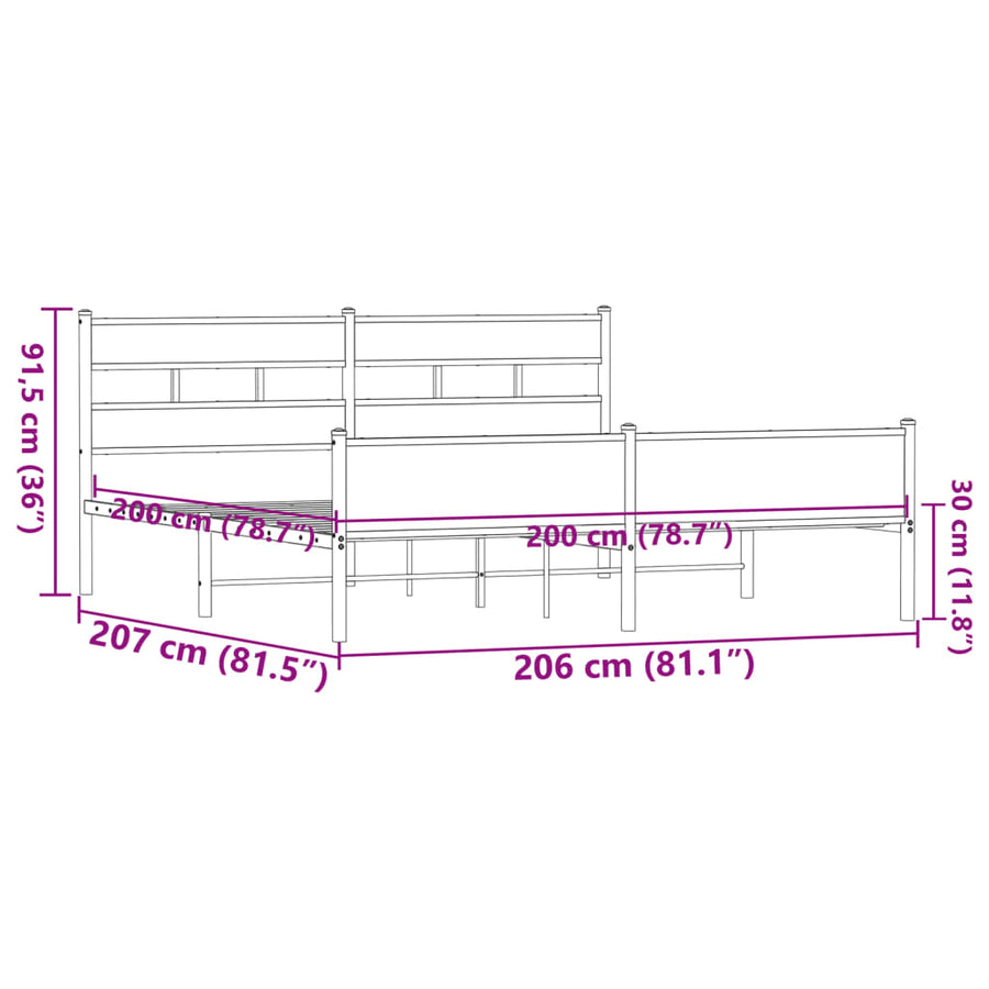 Bedframe zonder matras metaal bruin eikenkleurig 200x200 cm