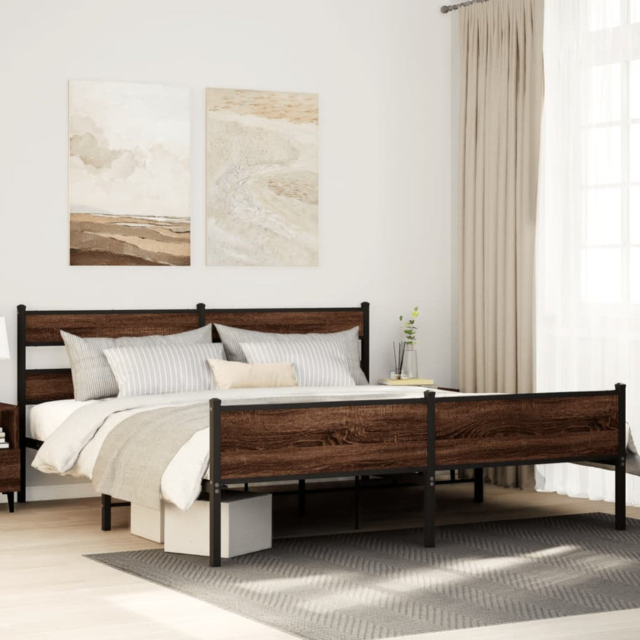 Bedframe zonder matras metaal bruin eikenkleurig 200x200 cm