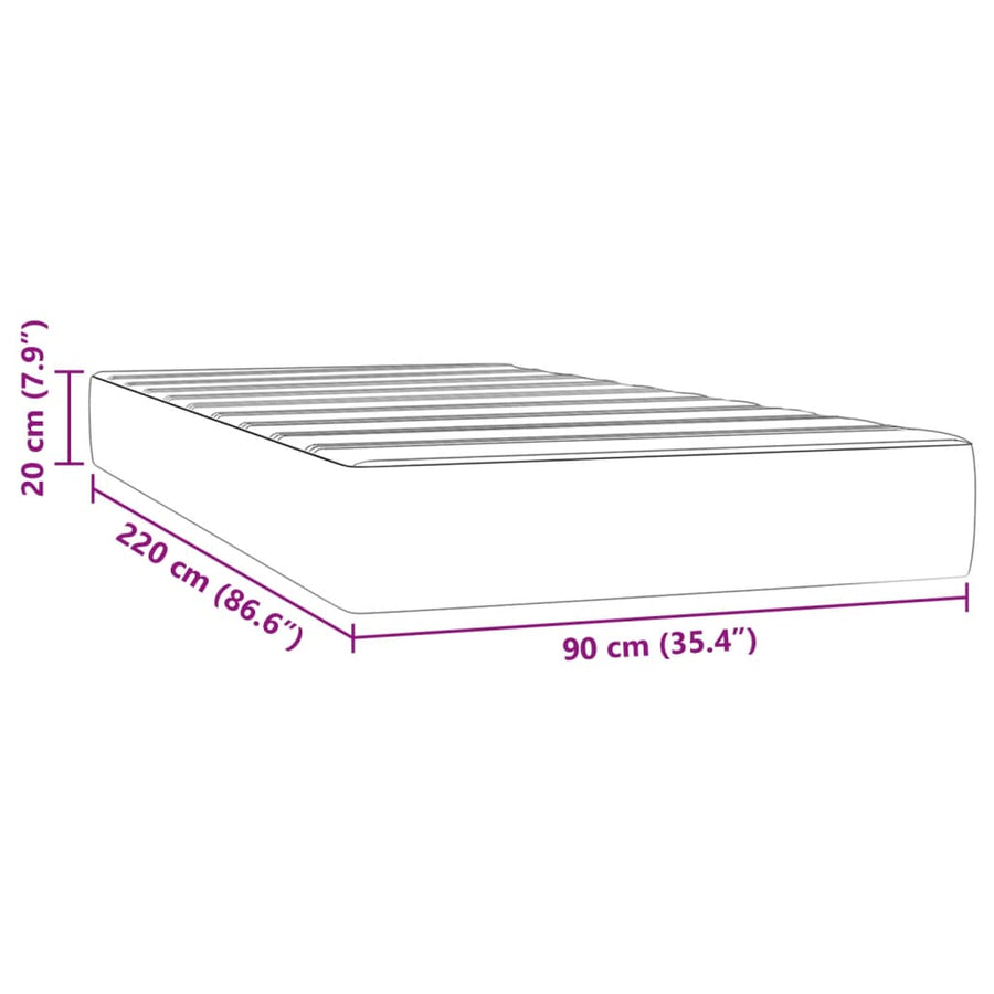 Pocketveringmatras 90x220x20 cm fluweel lichtgrijs