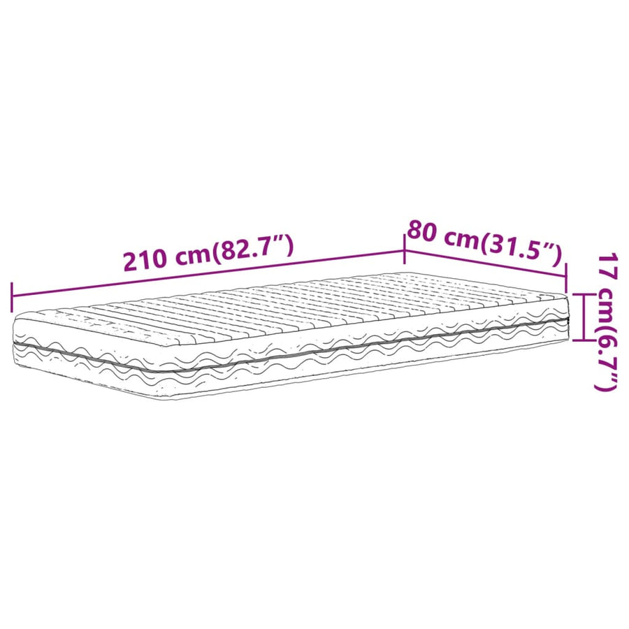 Schuimmatras hardheid H2 H3 80x210 cm wit