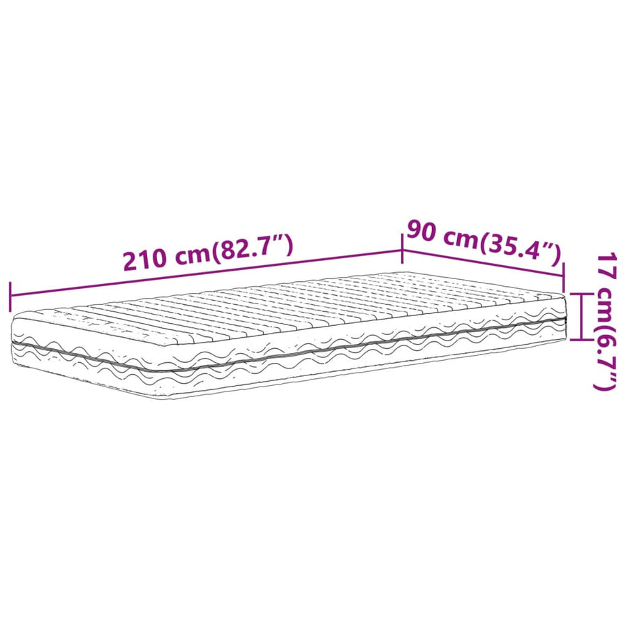 Schuimmatras hardheid H2 H3 90x210 cm wit