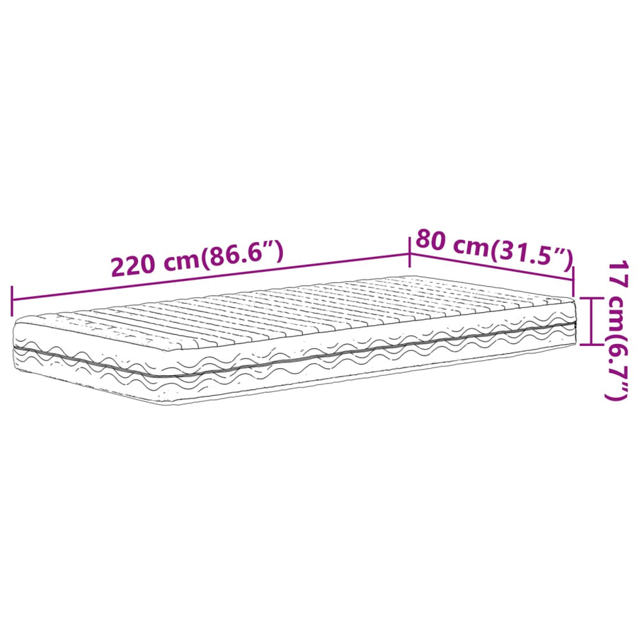 Schuimmatras hardheid H2 H3 80x220 cm wit