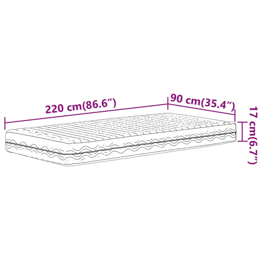 Schuimmatras hardheid H2 H3 90x220 cm wit