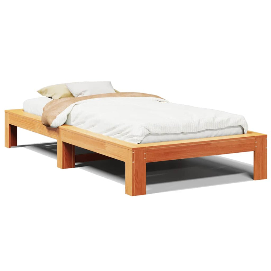 Bedframe zonder matras massief grenenhout wasbruin 100x200 cm