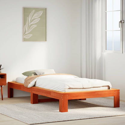 Bedframe zonder matras massief grenenhout wasbruin 90x200 cm