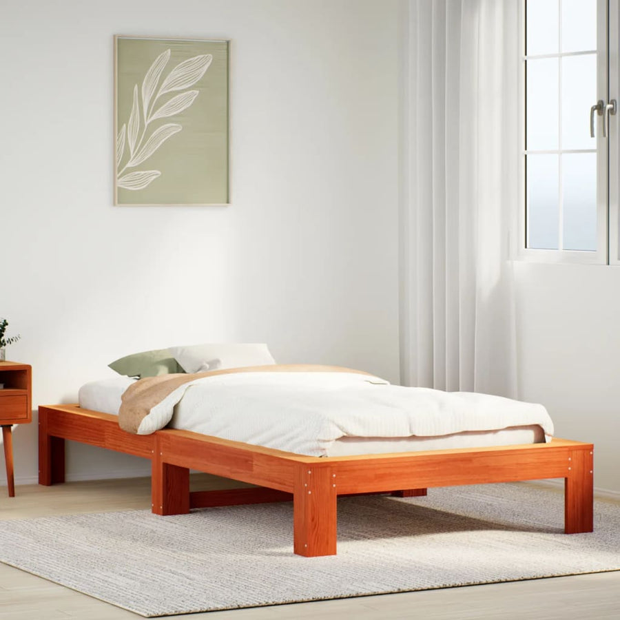 Bedframe zonder matras massief grenenhout wasbruin 90x190 cm