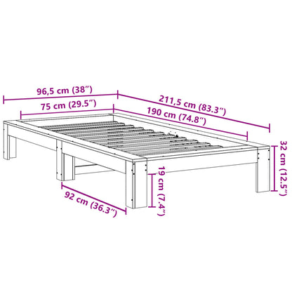 Bedframe zonder matras massief grenenhout wit 75x190 cm