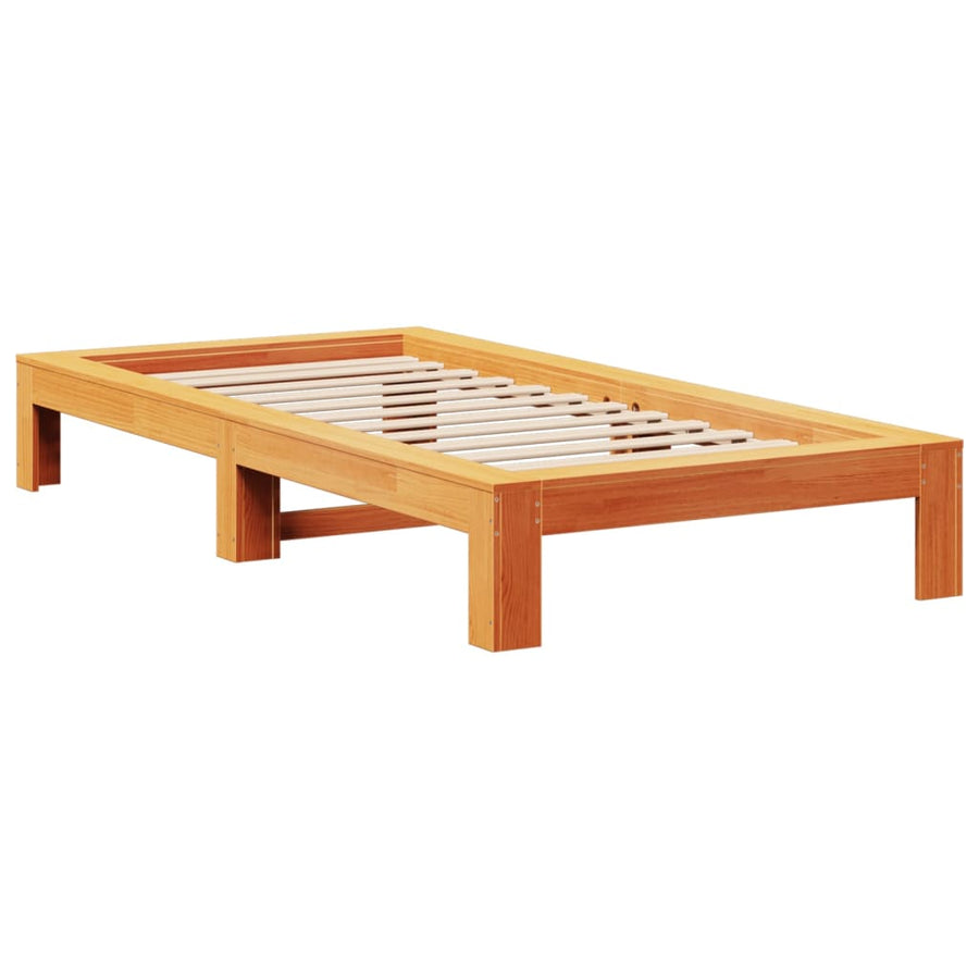 Bedframe zonder matras massief grenenhout wasbruin 75x190 cm