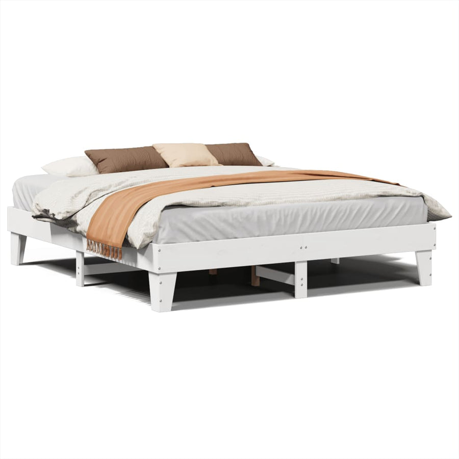 Bedframe zonder matras massief grenenhout wit 200x200 cm