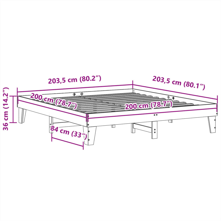 Bedframe zonder matras massief grenenhout wit 200x200 cm