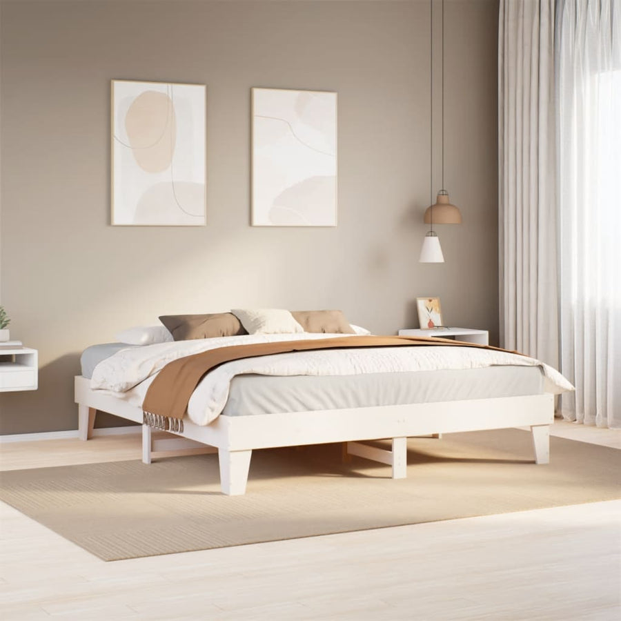 Bedframe zonder matras massief grenenhout wit 200x200 cm