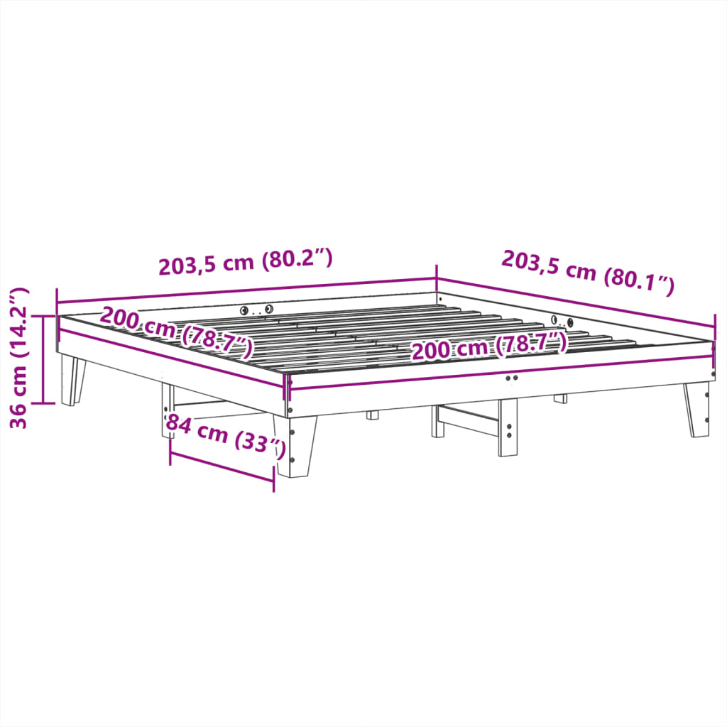 Bedframe zonder matras massief grenenhout wasbruin 200x200 cm