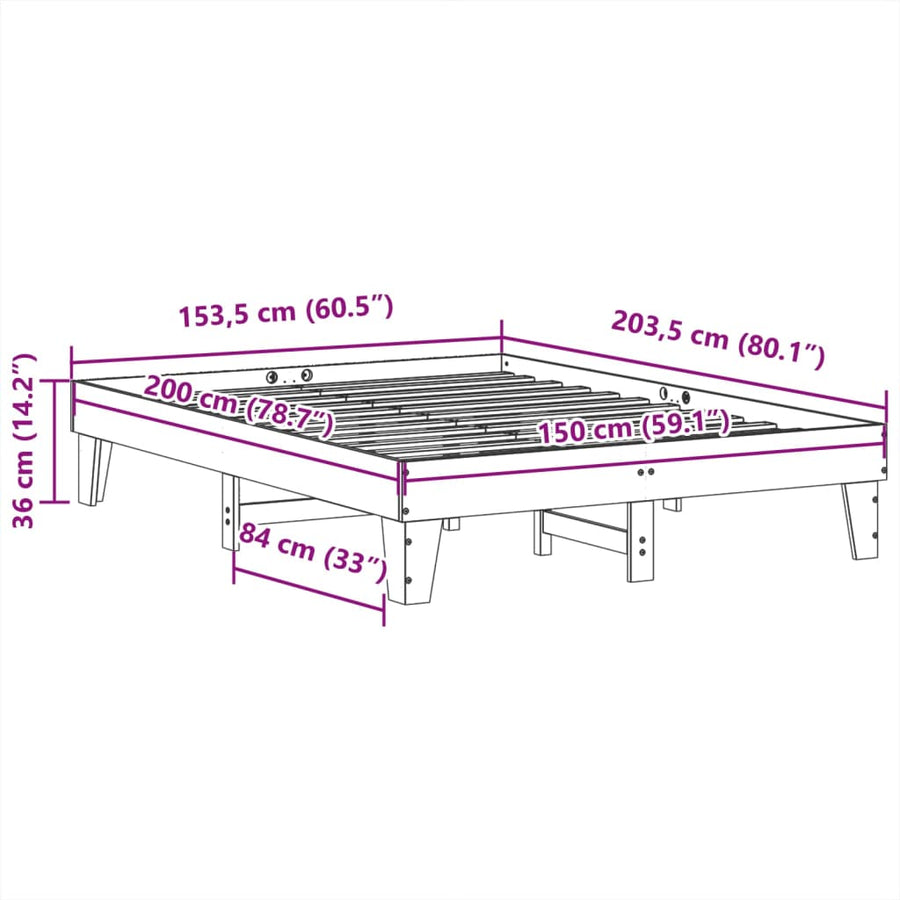 Bedframe zonder matras massief grenenhout wit 150x200 cm