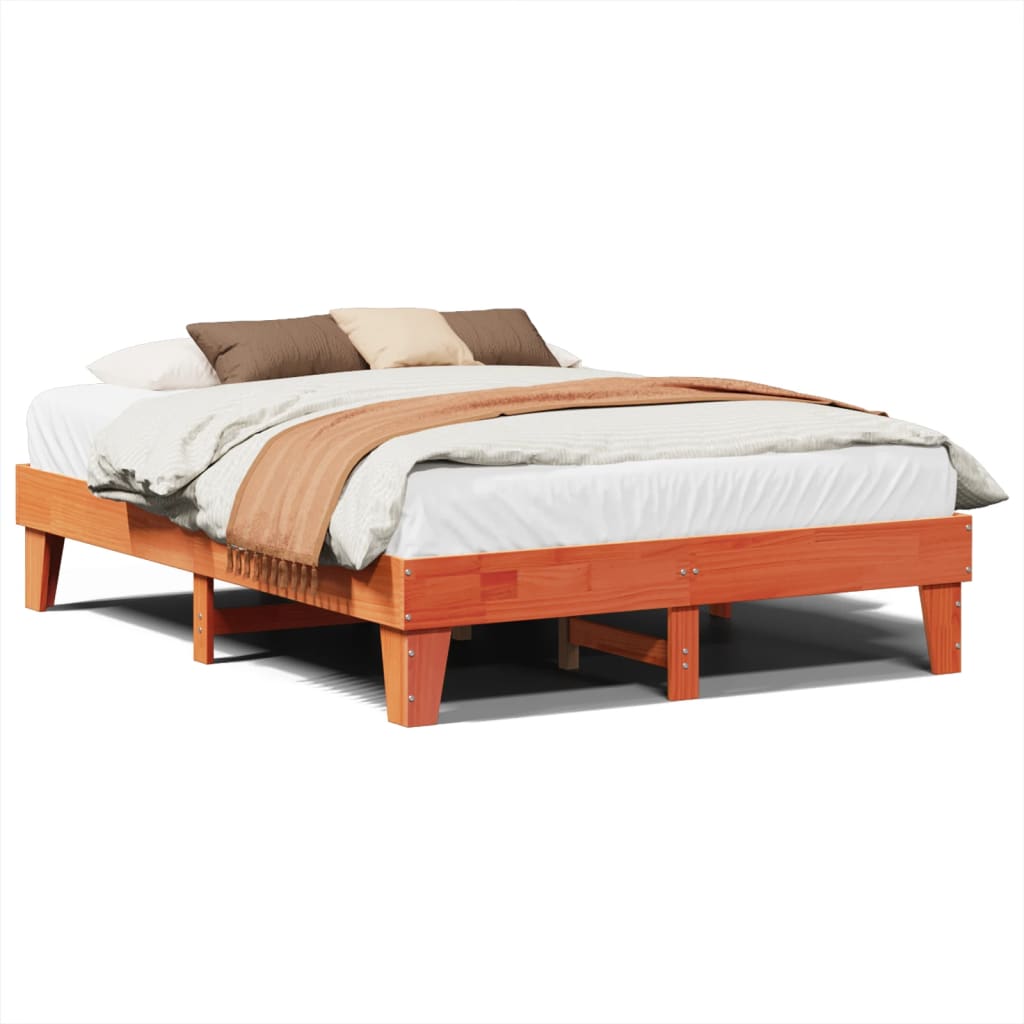 Bedframe zonder matras massief grenenhout wasbruin 150x200 cm