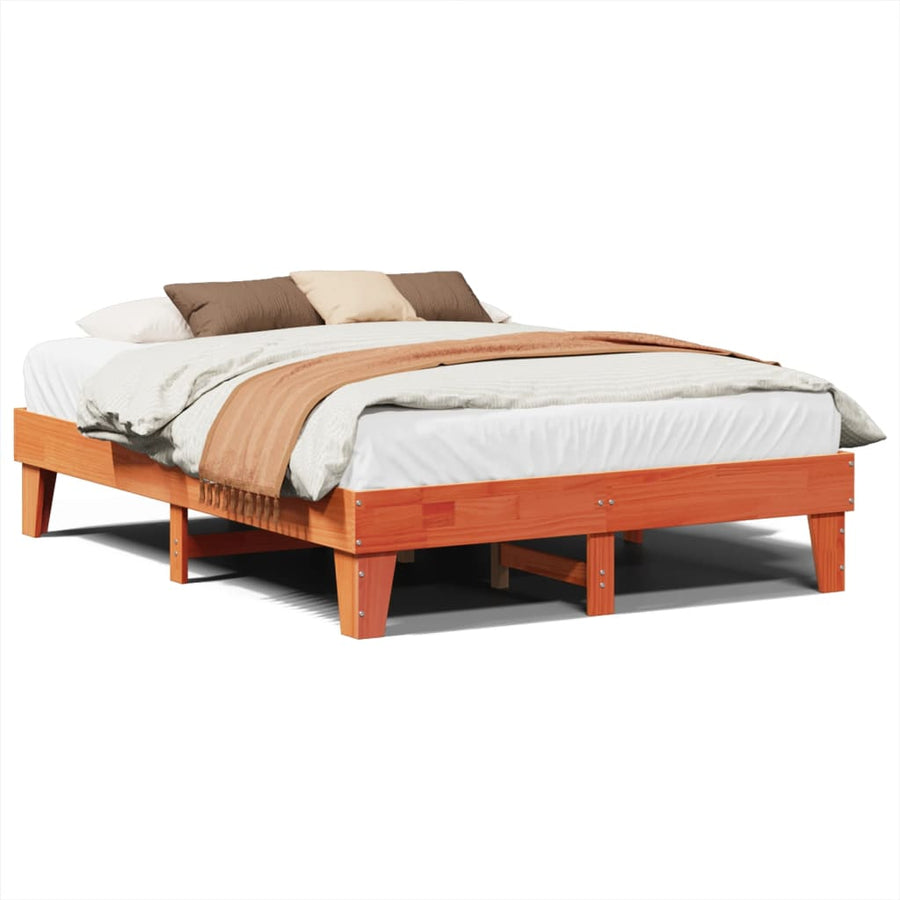Bedframe zonder matras massief grenenhout wasbruin 150x200 cm