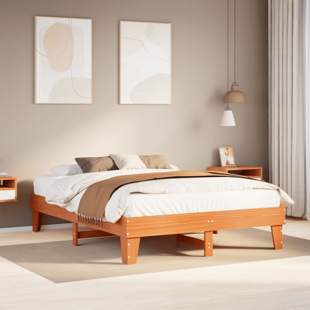 Bedframe zonder matras massief grenenhout wasbruin 150x200 cm