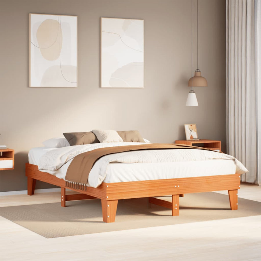 Bedframe zonder matras massief grenenhout wasbruin 150x200 cm