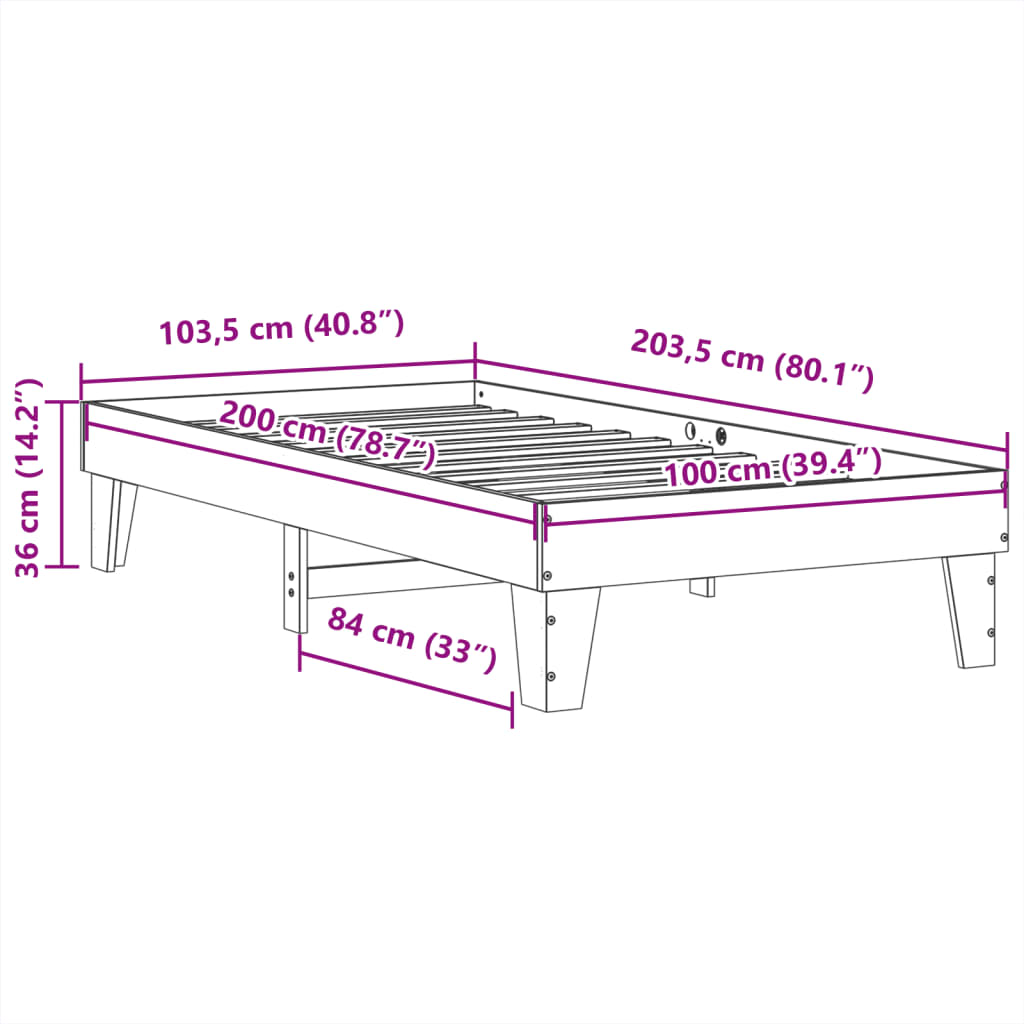 Bedframe zonder matras massief grenenhout 100x200 cm