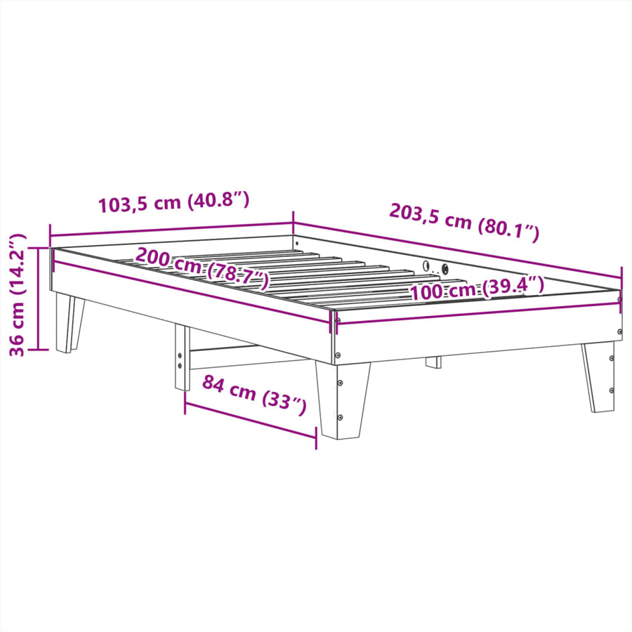 Bedframe zonder matras massief grenenhout 100x200 cm